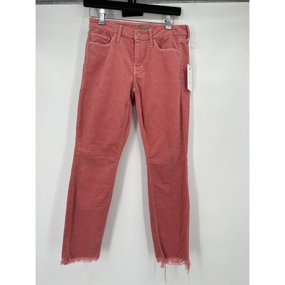 NWT MOTHER Looker Ankle Cropped Chew Corduroy Jeans Pant Pink Size 24 Rise 8-5 - Picture 2 of 16